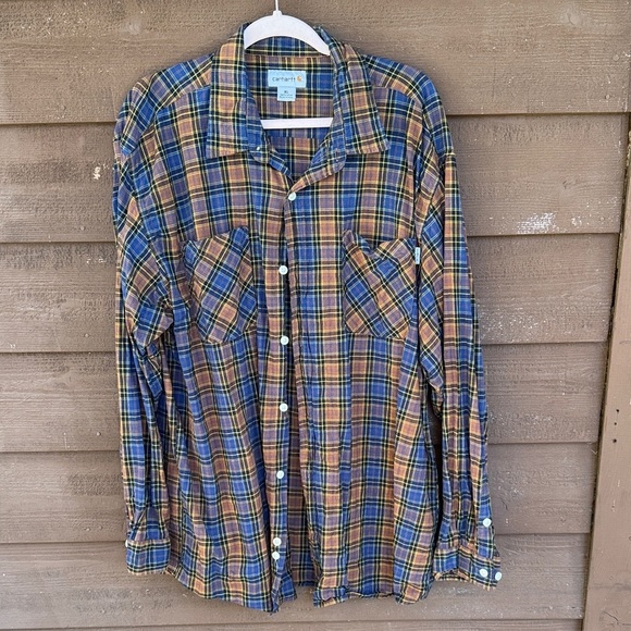 Carhartt Other - Carhartt Blue and Brown Plaid Men’s Button Down Shirt size XL Regular